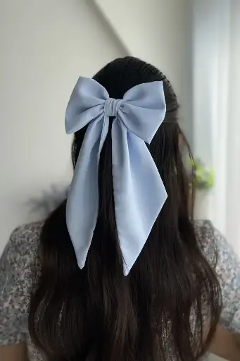 Chiffon Hair Blue Bow with pointed Tail